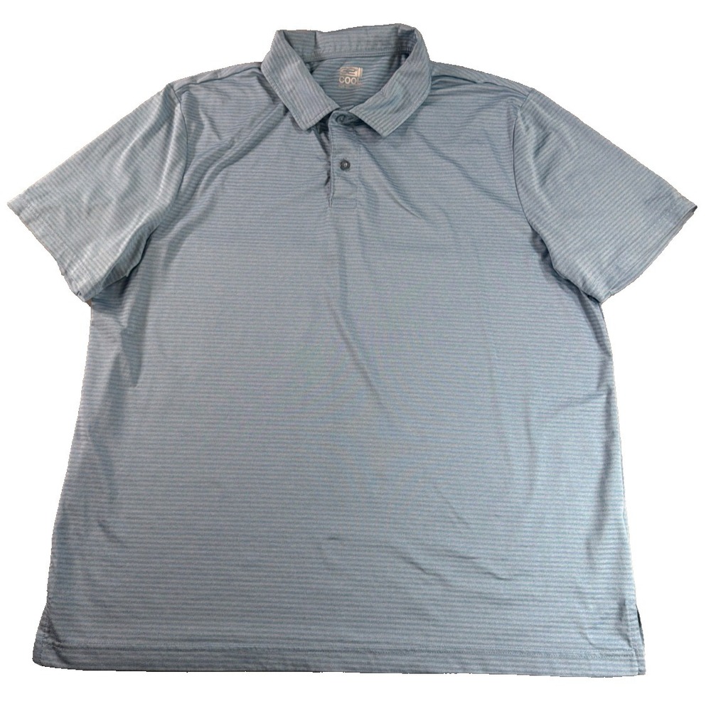 32 Degrees Cool Polo Shirt Mens XXL Blue Striped Stretch Performance Golf Tee